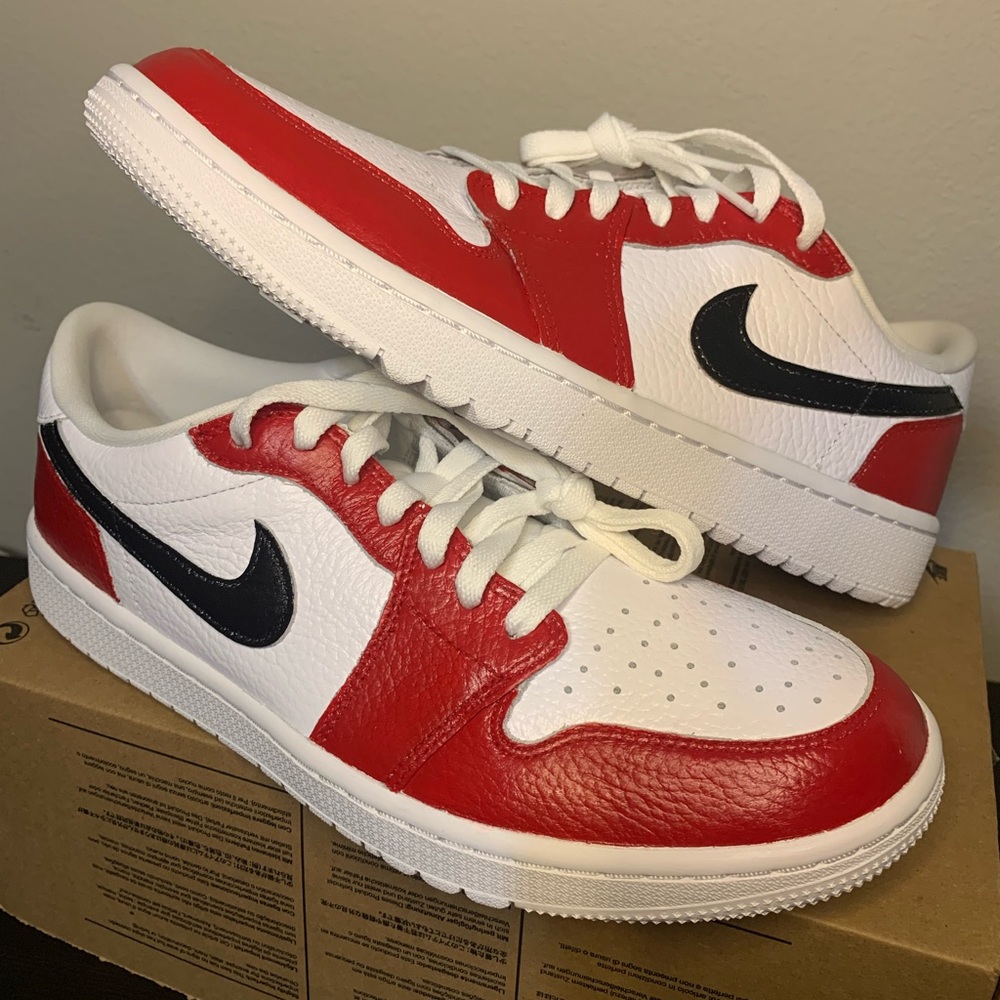 Jordan 1 Low Golf Chicago Custom Paint (Original Triple White) Size 9.5